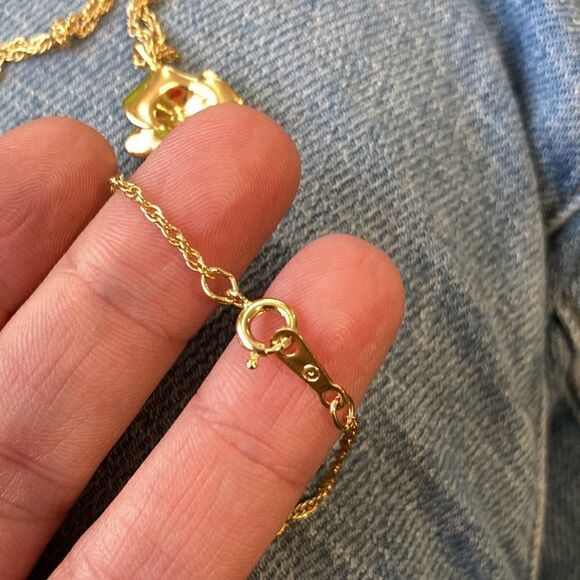 Women’s Gold Tone Rose Necklace with Cubic Zirconia Center on Gold Tone chain - Picture 4 of 4